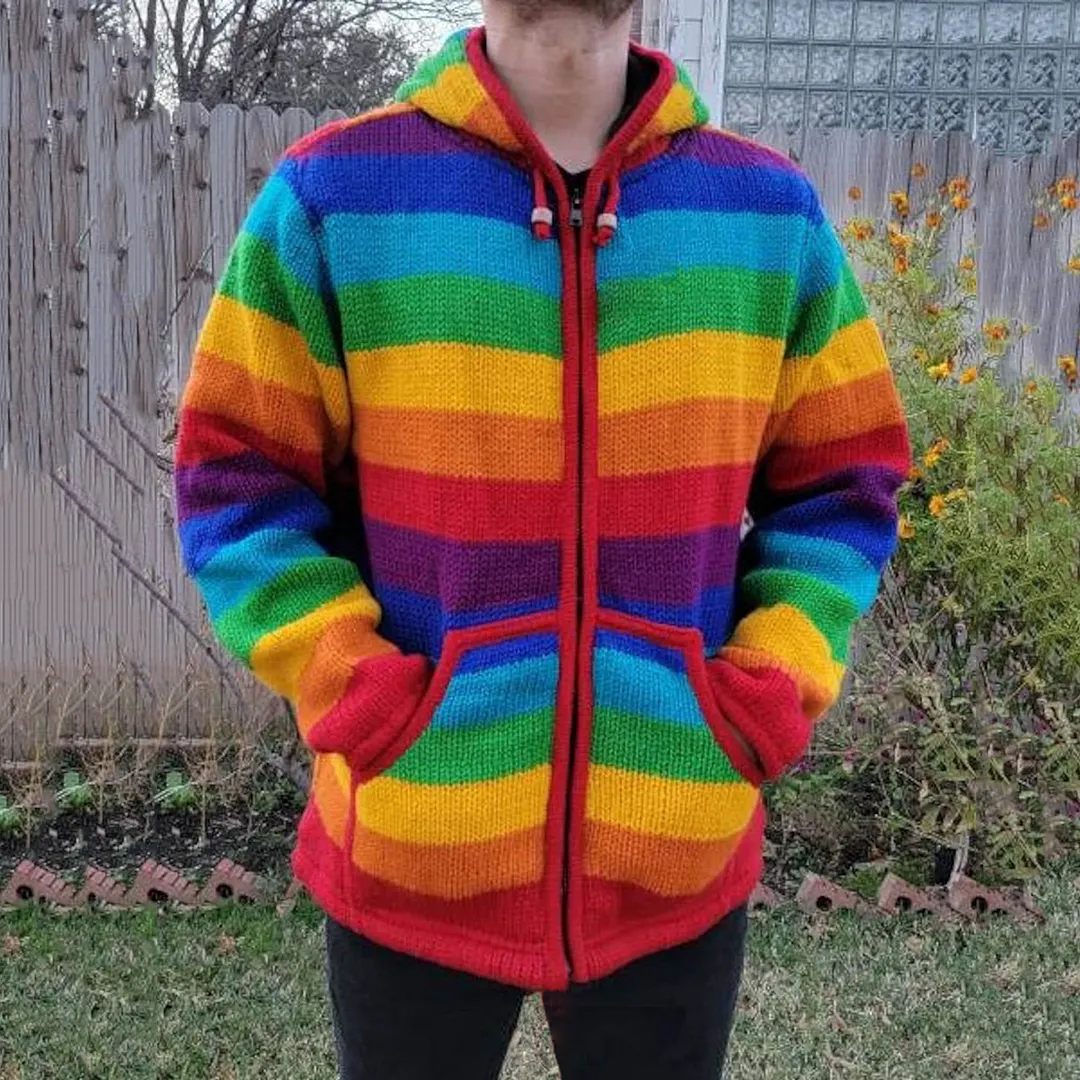 Colourful Iceland Jacquard Zipper Up Hooded Sweater（Unisex）