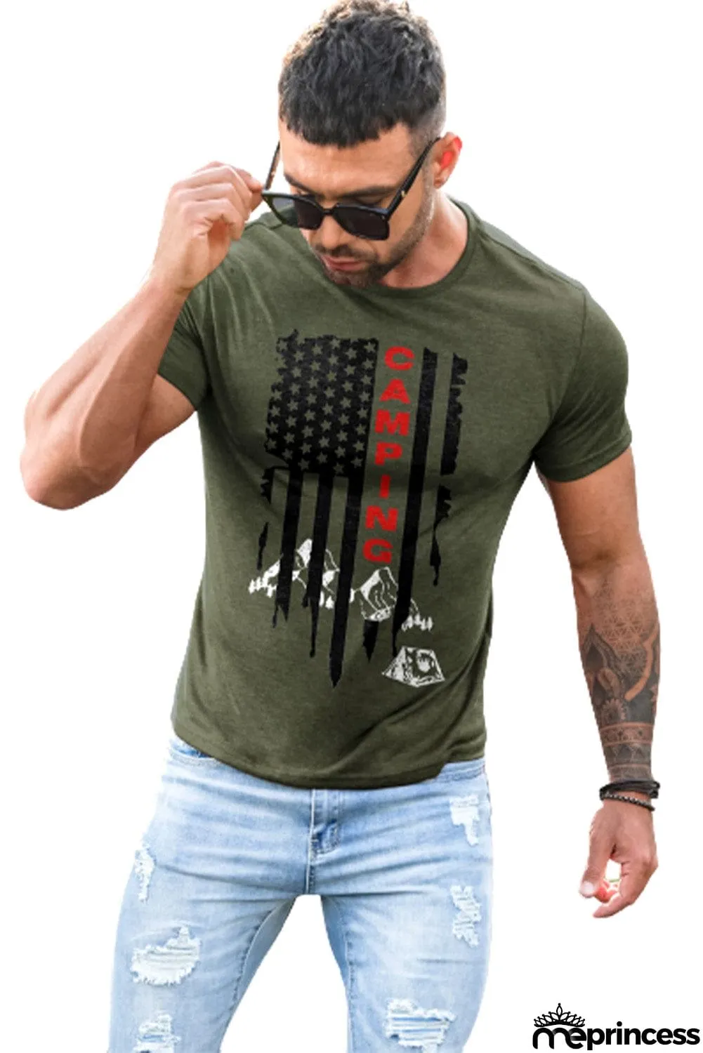 USA Flag Print Men's Tee
