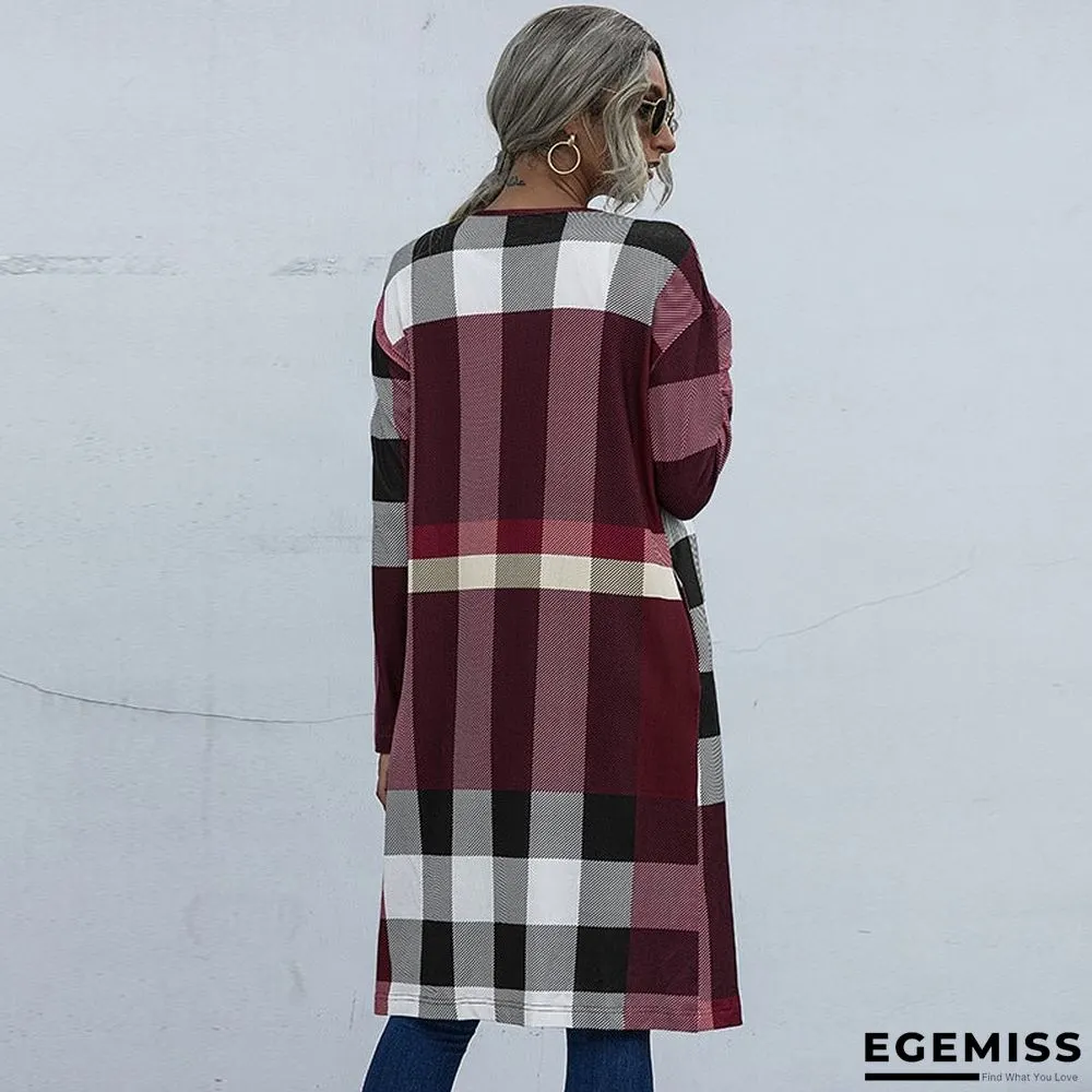 Autumn Women's Plaid Fashion Buttonless Straight Cardigan Coat Women | EGEMISS