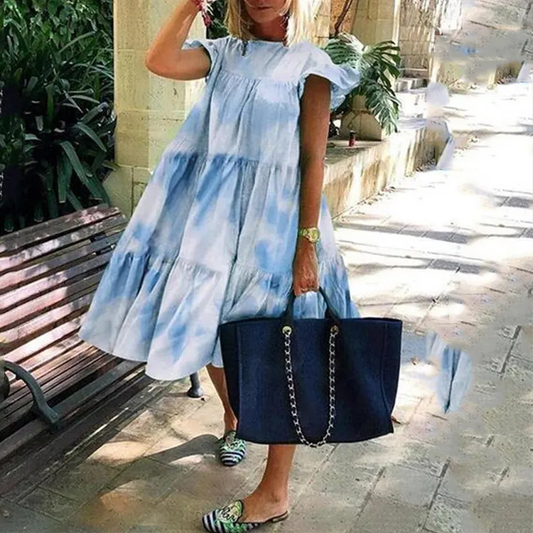 Casual Tie-dye Short Sleeve Mini Dress