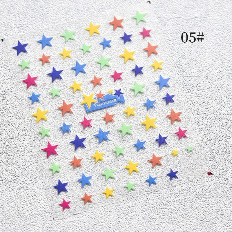 Nail Stickers 3D Nail Slider Stars Heart Decals Glitter Shiny Decoration DIY Transfer Adhesive Colorful Nail Art Tool Manicures