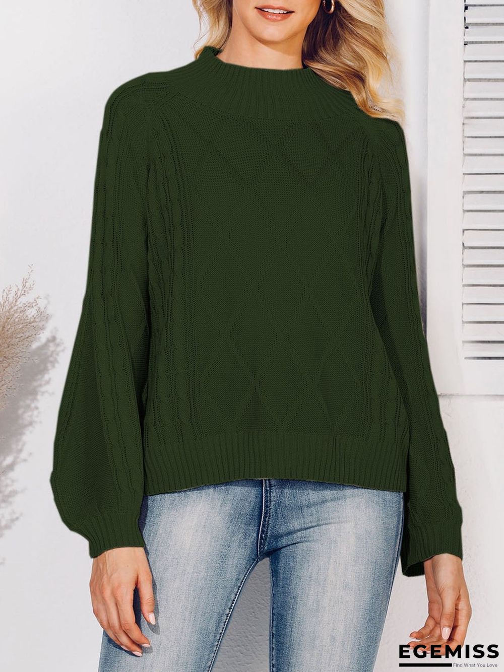 Balloon Sleeve Solid Sweater | EGEMISS