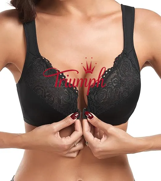 Triumph - 3 pe&ccedil;as 🔥Soutien de senhora sem copa e com bot&otilde;es &agrave; frente, tamanhos grandes
