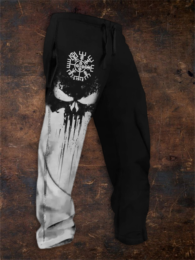 Men's Vikng Vegvisir Skull Contrast Color Sweatpants