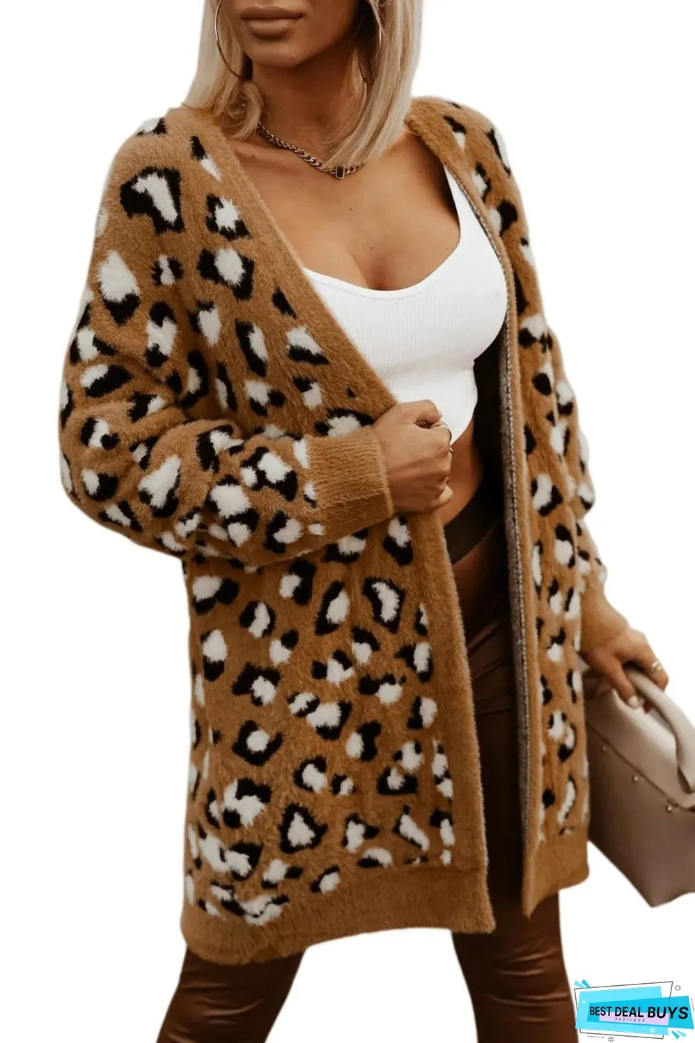 Brown Leopard Print Fur Cardigan