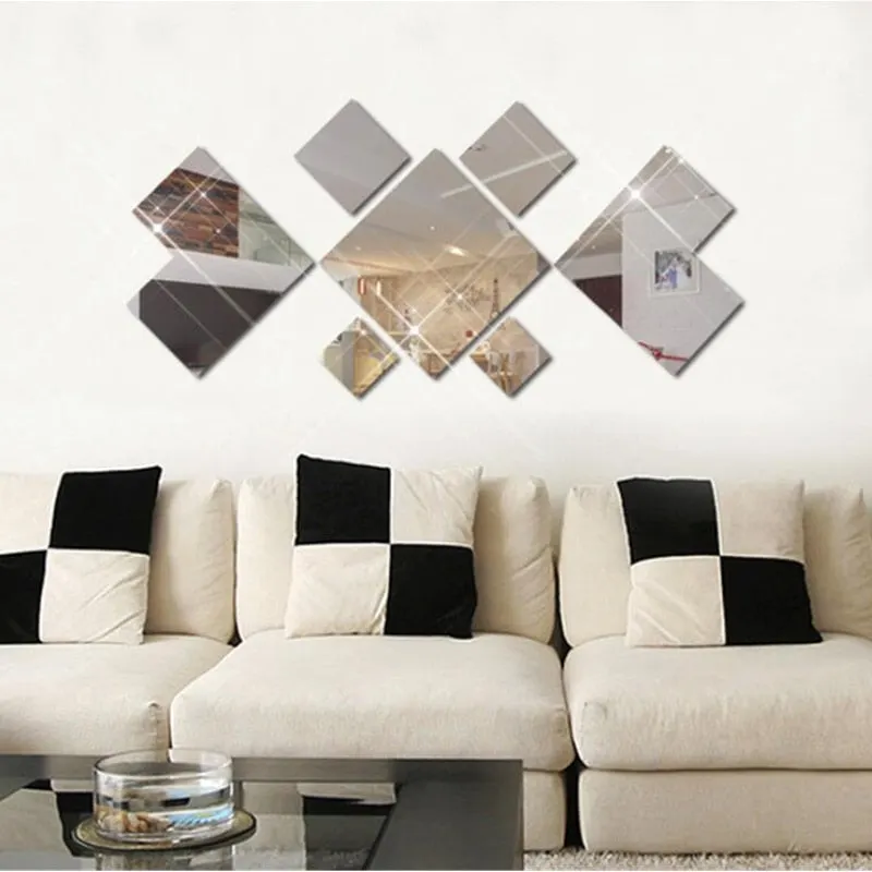 7pcsNew Diamond Acrylic Wall Sticker Mirror Irregular Mirror Vanity Mirror Living Room Decoration Decorative Mirrors Full Mirror