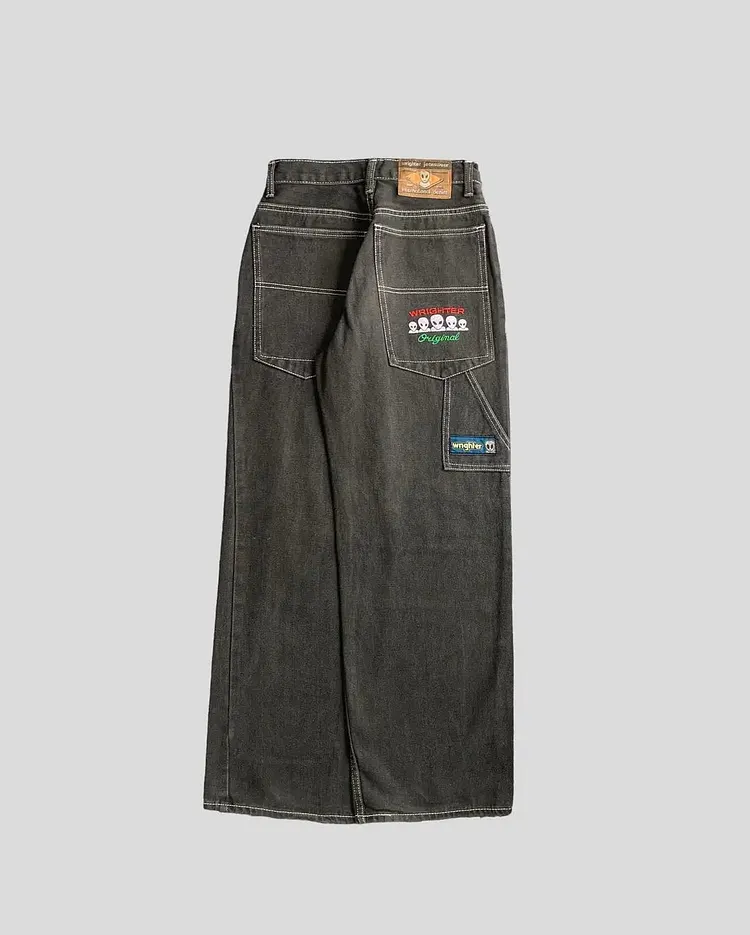 Hip Hop Gothic Punk Embroidery Denim Pant