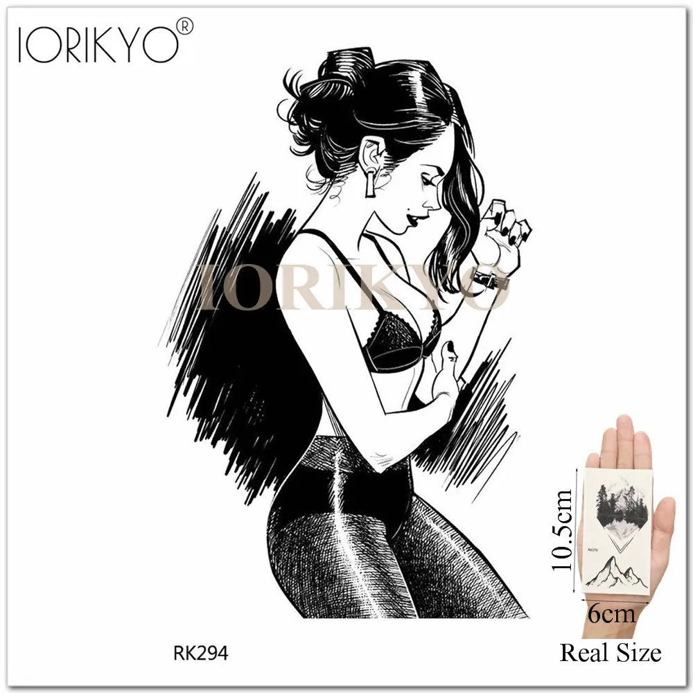 Old School Sexy Water Transfer Tattoo Stickers Women Body Art Drawing Temporary Tattoo Punk Girls Adults Love Waterproof Tatoos