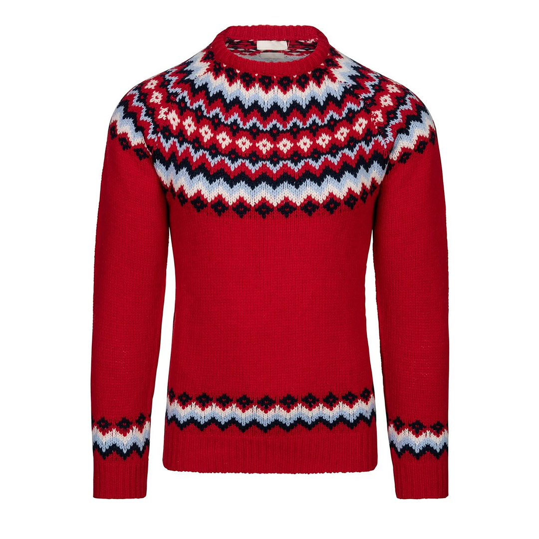 Vintage Lambswool Knit Jacquard Crew Neck Sweater（Unisex）