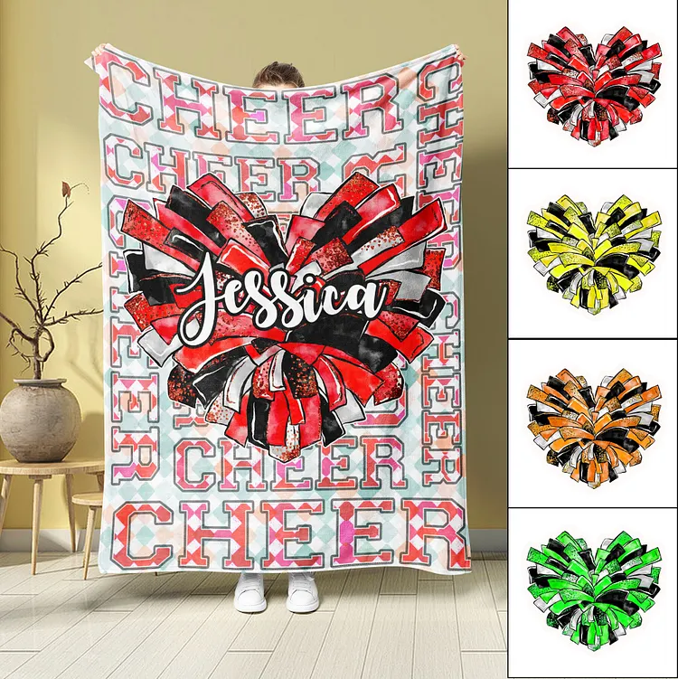 Personalized Cheerleading Blanket, Cheer Pom Poms Soft Cozy Blankets | BKKid457
