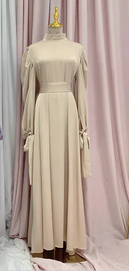 Brownm Solid Color Women's Soft Waist Satin Dress