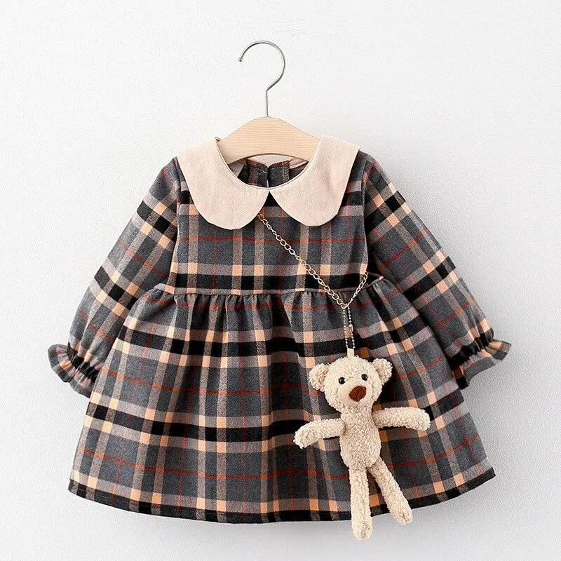 New Autumn Spring Baby Girls Cotton Dress Kids Lapel Winter Children's Plaid Top Little Girls Long-Sleeved Princess Sweater
