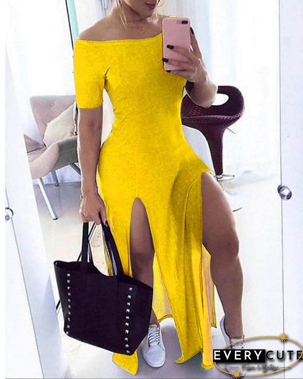 Off Shoulder High Slit Maxi Dress P13610