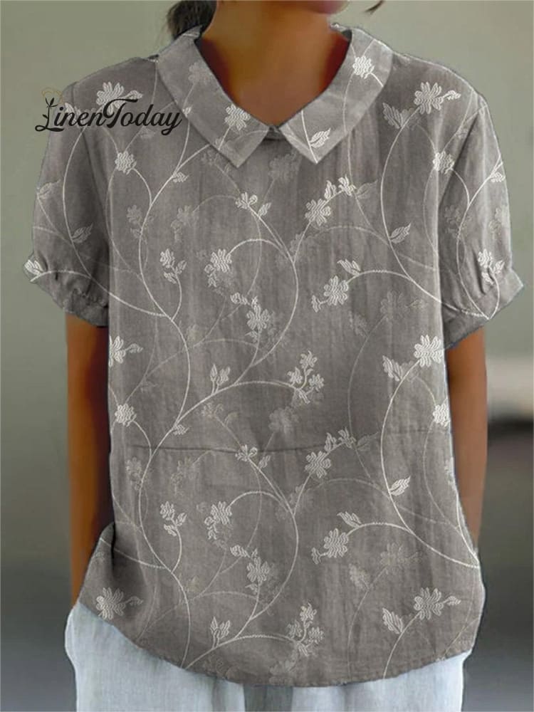Women&rsquo;s Vintage Floral Art Print Casual Cotton And Linen Shirt Multicolor / S
