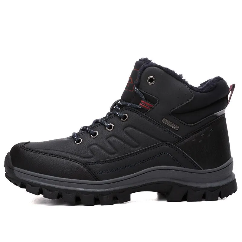 Leather Men Boots Sneakers Warm Fur Snow Boots for Men Winter Work Casual Shoes 2020 Military Rubber Ankle Boots Waterproof