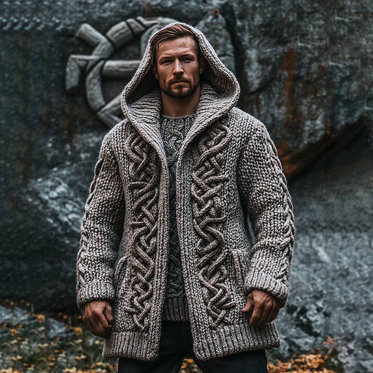Men's Viking Art Celtic Chunky Hooded Cardigan