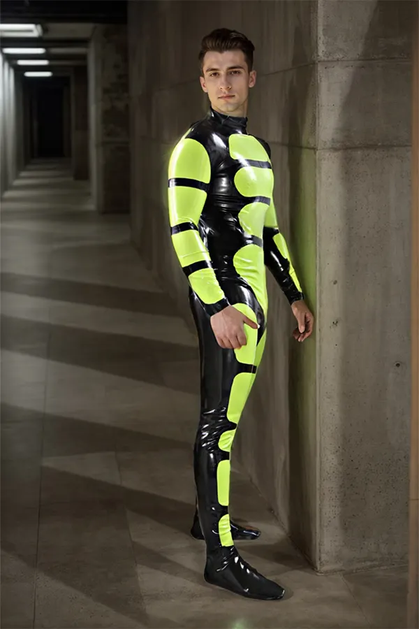 Men Latex Catsuits Straposis Back Zipper Feet