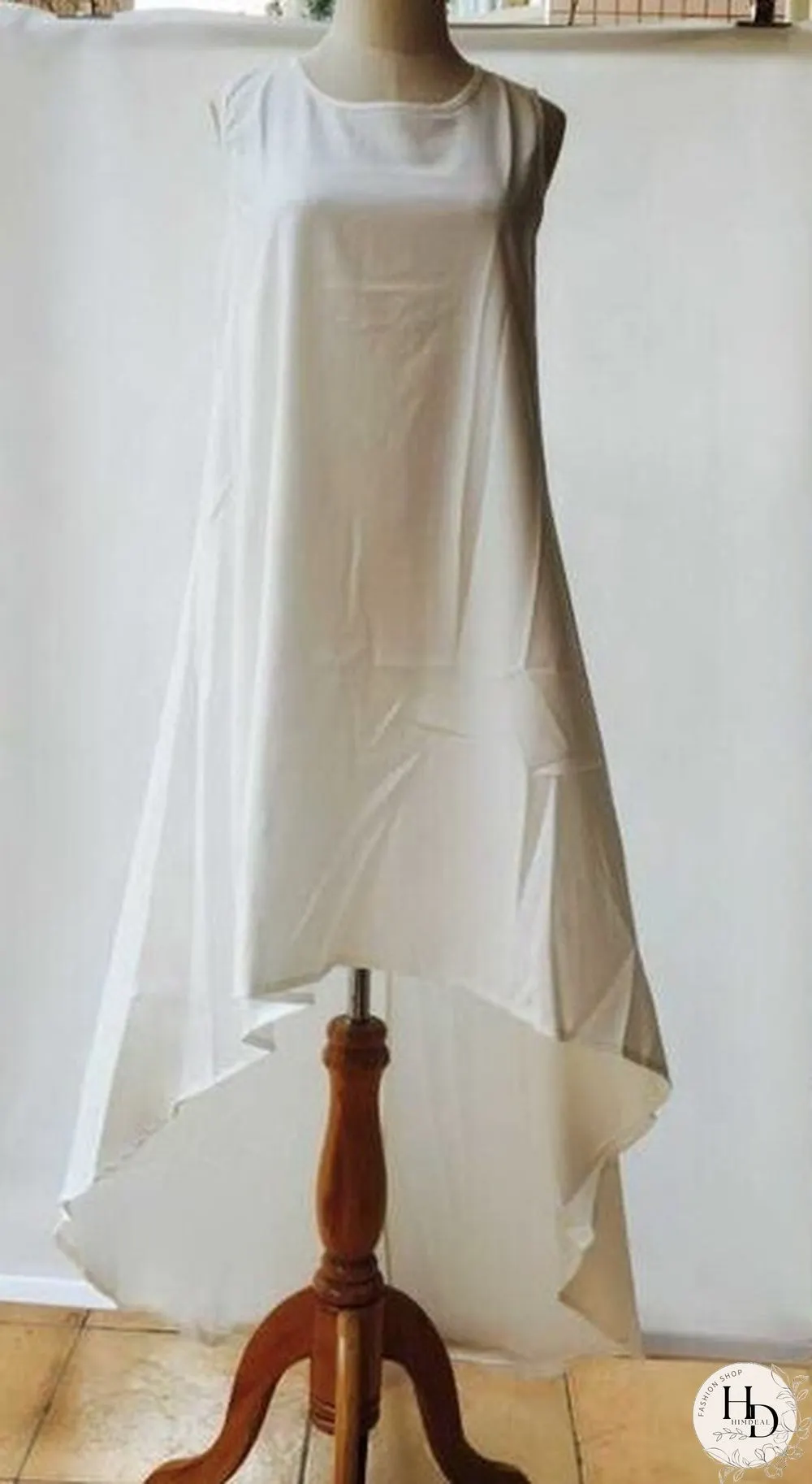 Women Summer Bohemian White Irregular Beach Dress Loose Flare Dress Tunic Female Sleeveless Beachwear Solid Boho Gowns Dresses