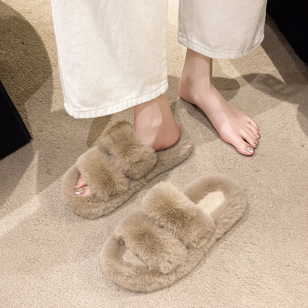 Yyvonne Slippers Women 2025 New Autumn And Winter Fashion Hairy Slippers Women Wear A Word Drag