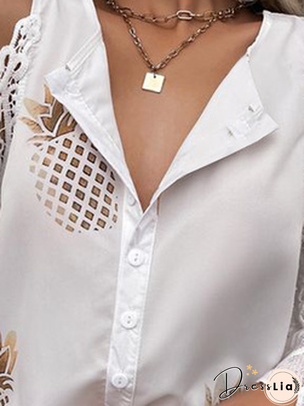 Casual Loosen Shirt Collar Mid Sleeve Blouse