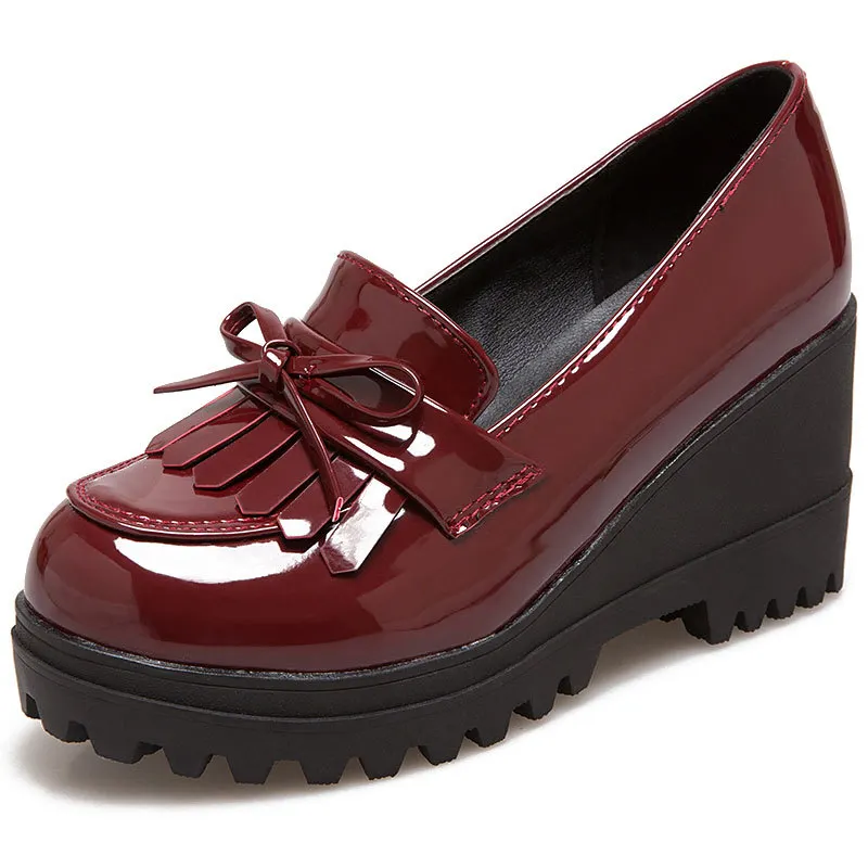 Yyvonne Yyvonne New Small Size 33 High Heel Tassel Slope Heel 40-43 Large Size Casual Women's Singles Shoes A8-10