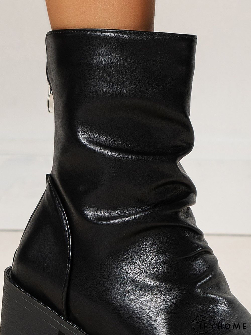 Ruched Zipper Pointed Toe Chunky Heel Boots | IFYHOME