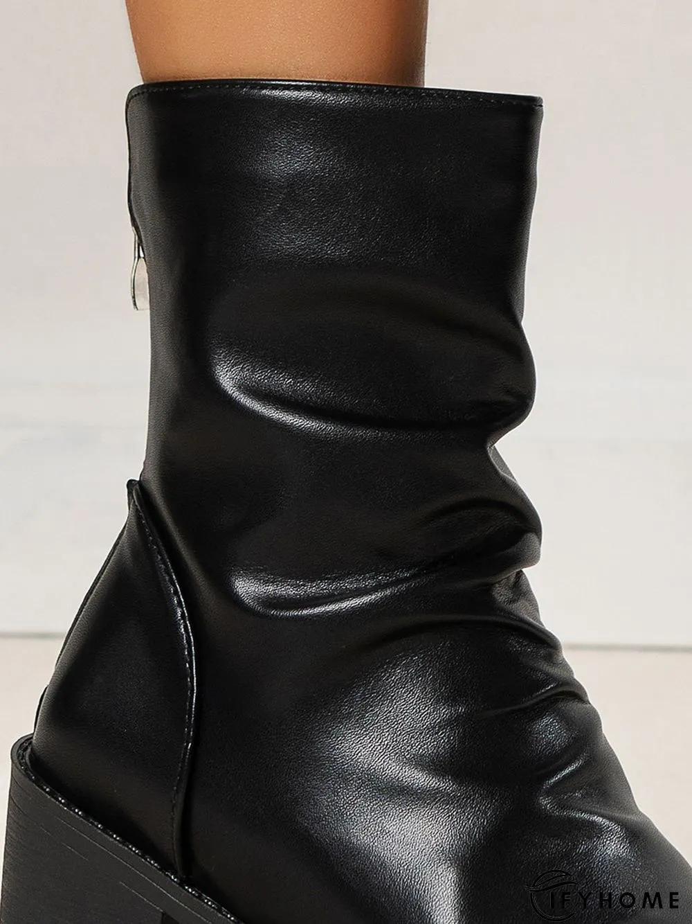 Ruched Zipper Pointed Toe Chunky Heel Boots | IFYHOME
