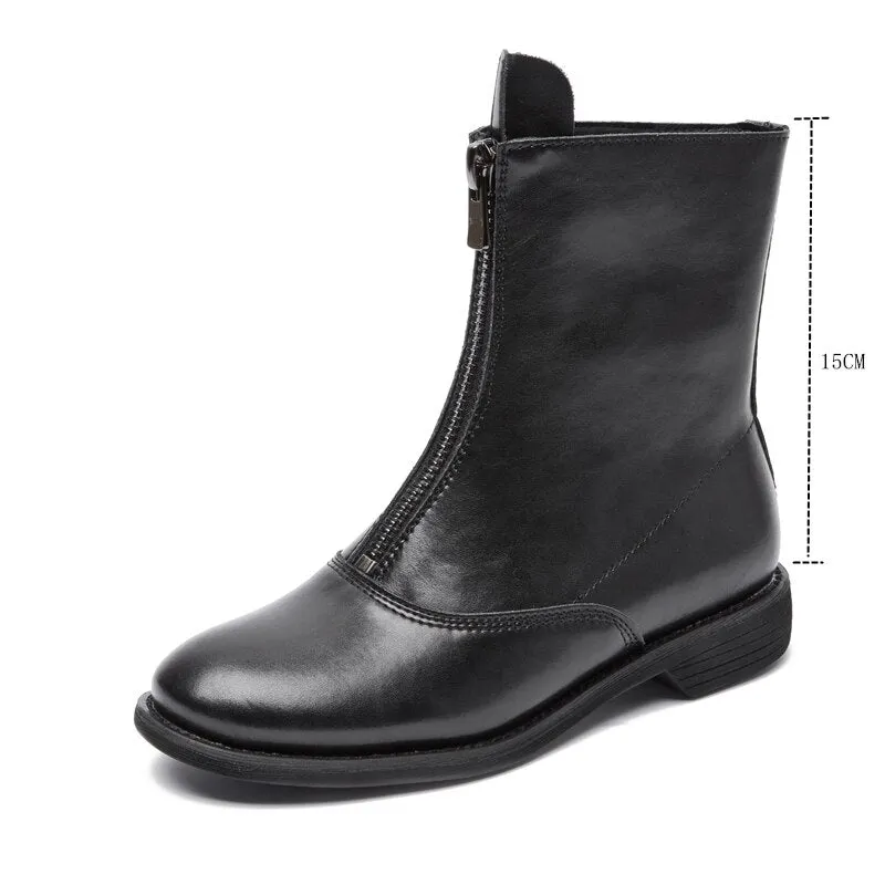 AIYUQI Women's Autumn Boots Genuine Leather 2021 New Trend Front Zipper Ladies Shoes Boots Low Heel Ankle Boots Women