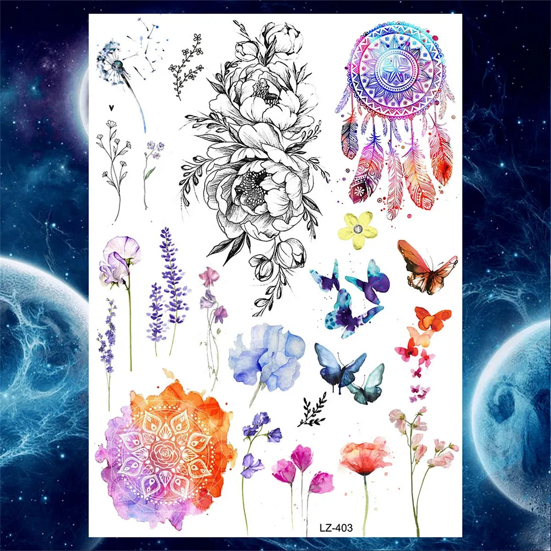 Sexy Girl 3D Flower Rose Temporary Tattoos For Women Black Dreamcatcher Tattoo Sticker Realistic Fake Peony Large Tatoos Paste