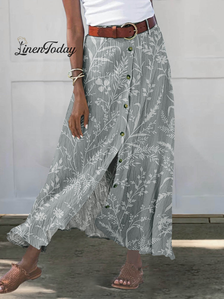 Women&rsquo;s Flower Plant Art Pattern Print Casual Half Body Skirt Grey / S