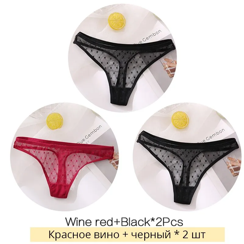Billionm Lace Thongs Women 3Pcs/Set Transparent G-string Panties Dots Lace T-back Underwear Fashion Female Underpants M-XL