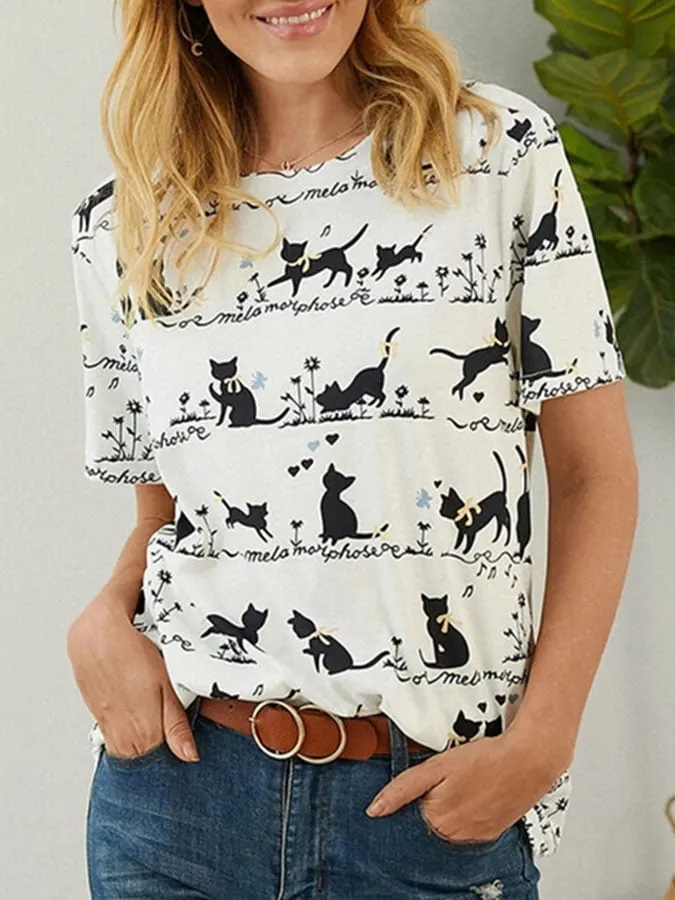 Cat Print Casual T-Shirt
