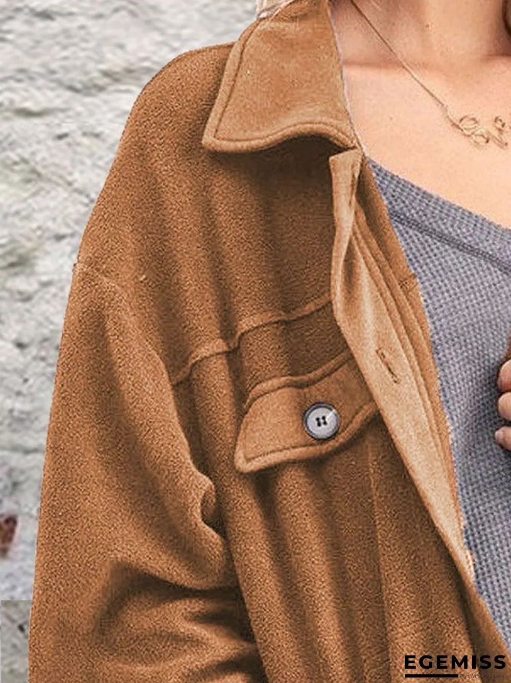 Brown Cotton Blends Plain Loosen Outerwear | EGEMISS