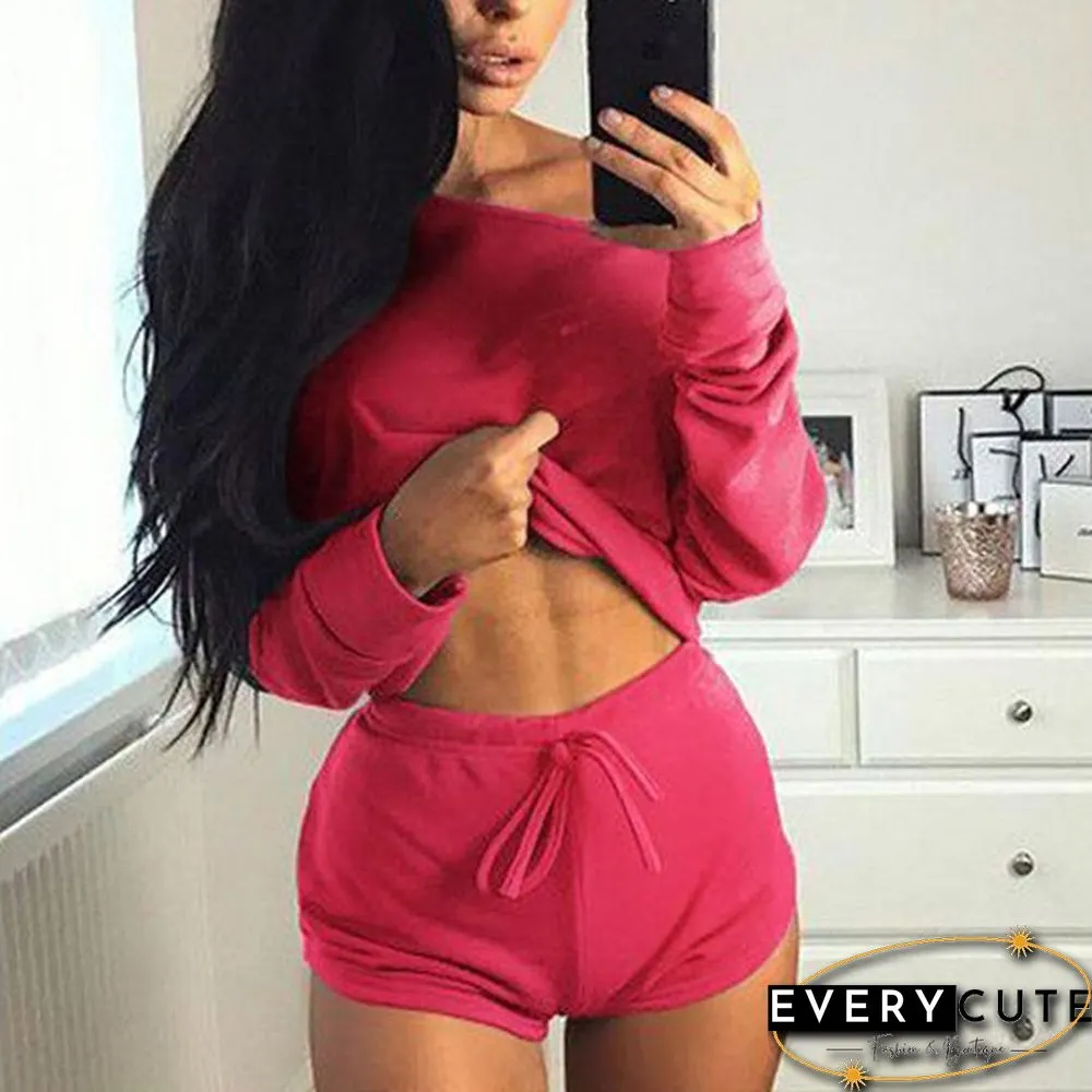 Summer Women Two-Piece Sports Crop Top Shorts Clothes Outfits