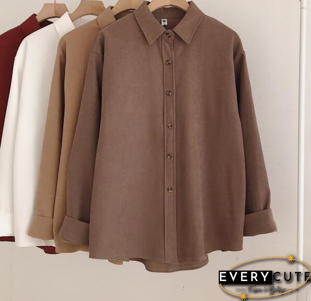 Corduroy Shirts Frosted Shirts Womens Tops and Blouses Long Sleeve Spring Ladies Solid Loose Boyfriend Style Shirt