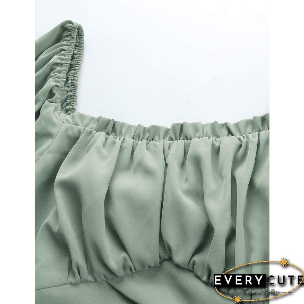 Pea Green Square Neck Slim Waist Mini Dress