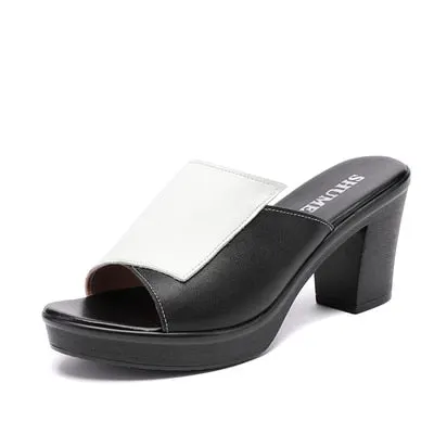 GKTINOO Women Slipper's 2022 Ladies Summer Slippers Genuine Leather Shoes Women High Heels Fashion Summer Shoes