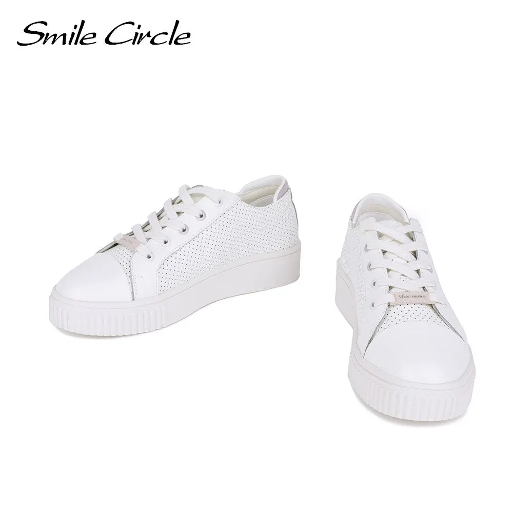 Smile Circle Summer Sneakers Women Flat Platform Shoes Genuine Leather Breathable Round toe soft insole Casual Ladies Shoes