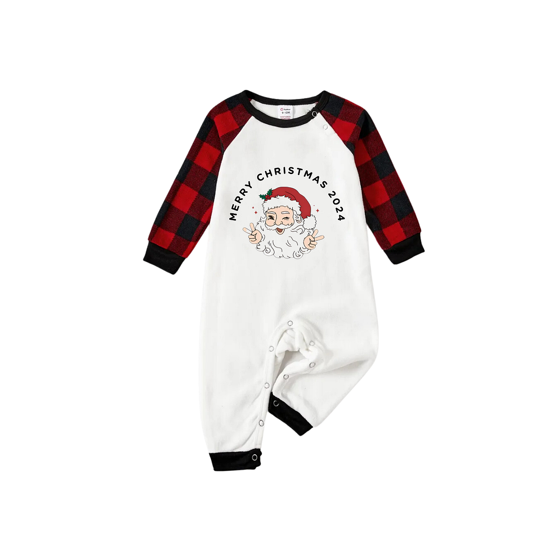 "Merry Christmas 2024" and Santa Printed Red & Black Plaid Family Matching Pajamas