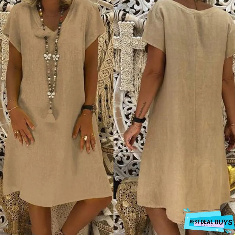 Short Sleeve V-Neck Casual Dress