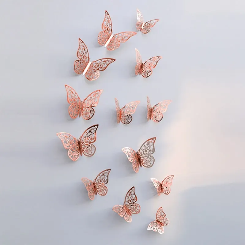 12Pcs 3D Hollow Butterfly Wall Sticker For Home Decoration DIY Wall Stickers For Kids Rooms Party Wedding Decor Butterfly Fridge
