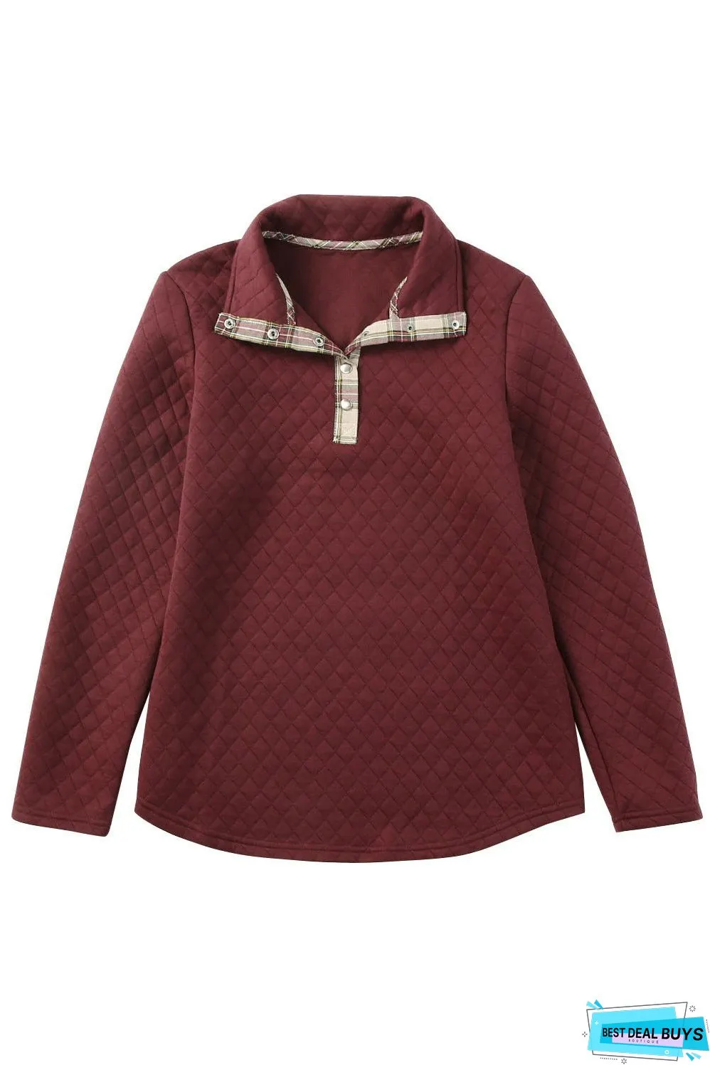 Geometric Texture Plaid Trim Sweatshirt