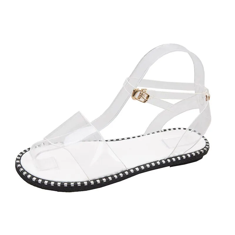 New Brand women sandals Transparent sexy PVC flats women shoes 2021 summer Designer Pointed cozy sandalias slippers femme dress
