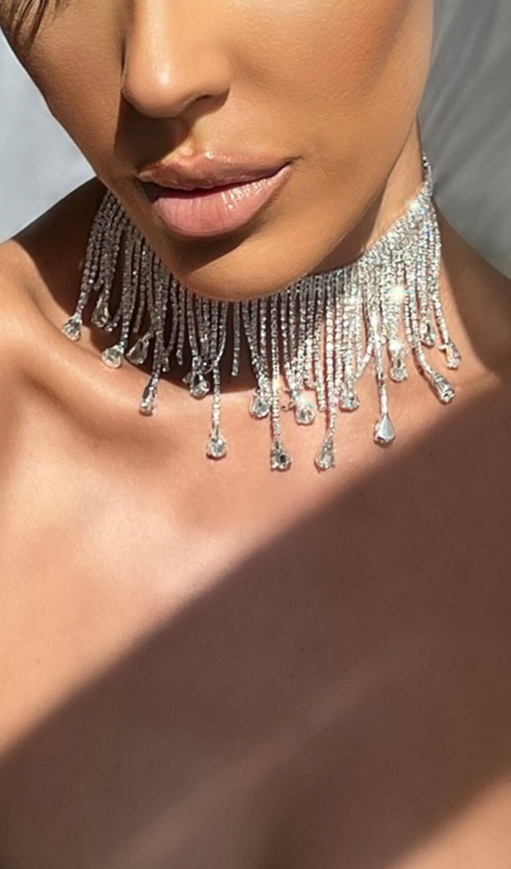 Silver Choker Diamante Tassel Necklace Flowering Girl