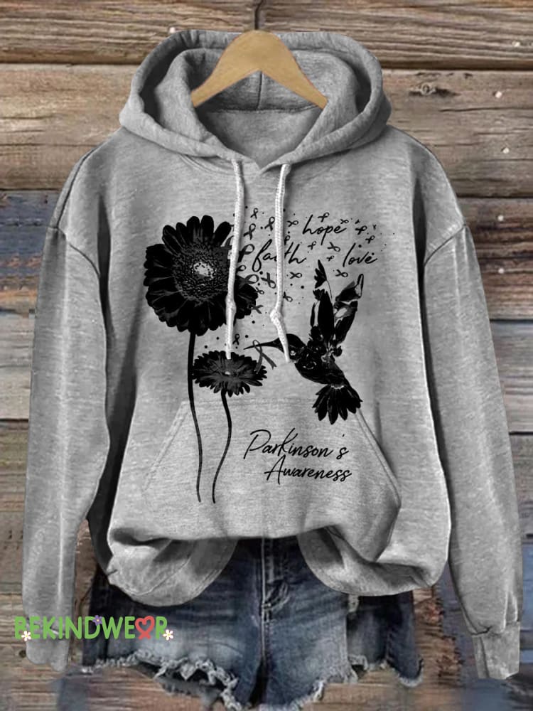 Parkinson&rsquo;s Awareness Floral with Bird Print Casual Hoodie Grey / S