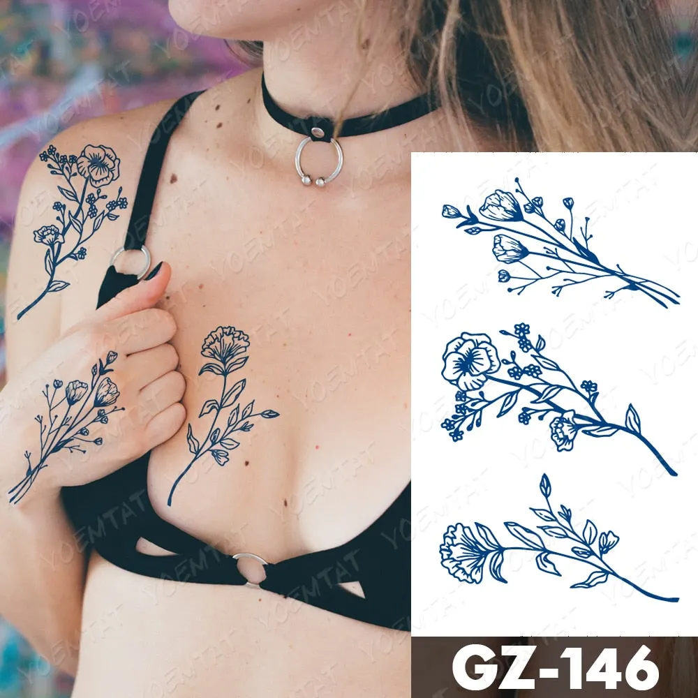 Juice Lasting Waterproof Temporary Tattoo Sticker Rose Butterfly Moon Sun Diamond Heartbeat Wave Flash Fake Tattoos Ink Body Art