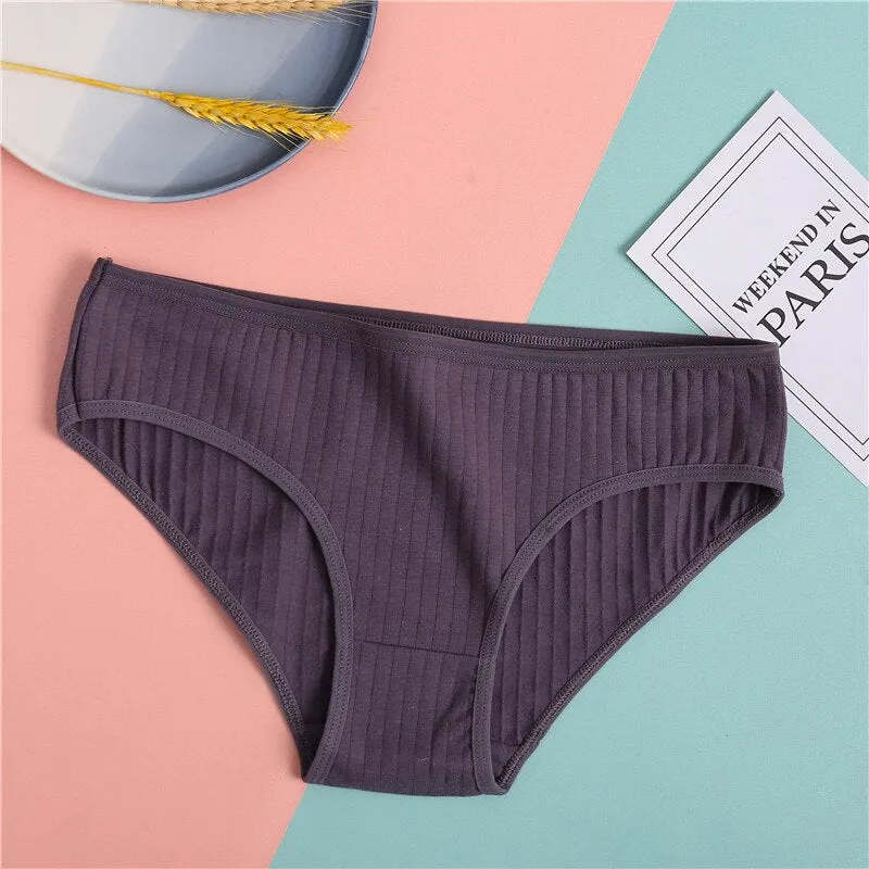 FINETOO Women's Underpants Soft Cotton Panties Girls Solid Color Briefs Striped Panty Sexy Lingerie Female Underwear M-XL Panty