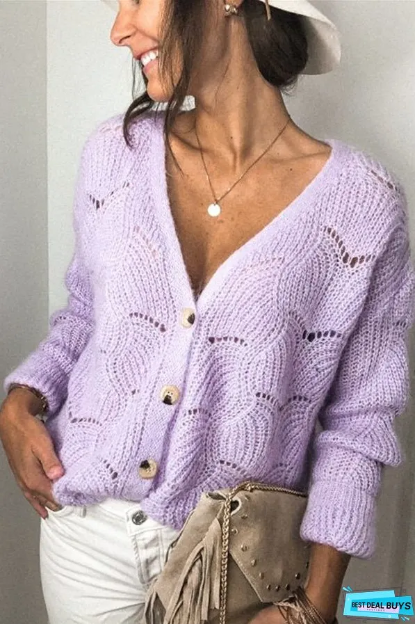 Fashionable V-neck Long-sleeved Knitted Sweater Cardigan