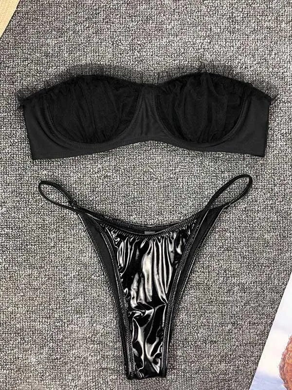 Double Split-Joint Yarn Split Bikini Swimsuit