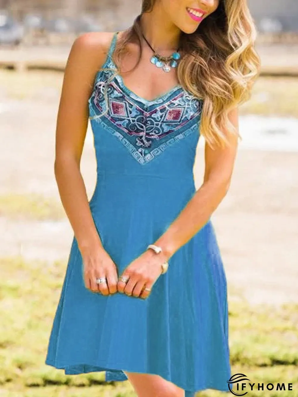 Vintage Sleeveless Boho Floral Geometric Plus Size Casual Knitting Dress | IFYHOME